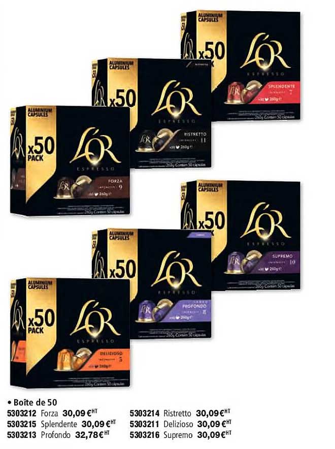 L'or Boîte De 50 Forza Splendente Profondo Ristretto Delizioso Supremo