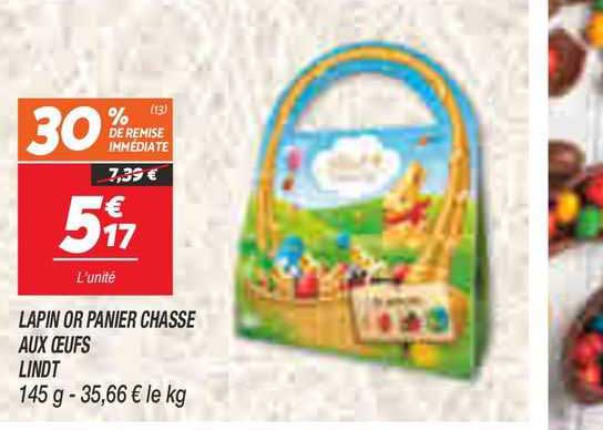 lapin or panier chasse aux œufs lindt