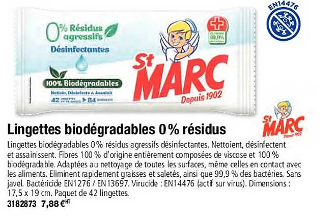lingettes biodégradables 0% résidus st marc