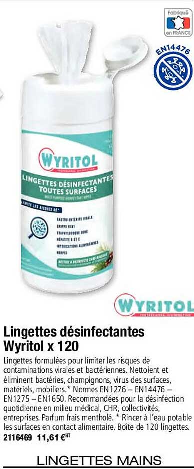 Lingettes Désinfectantes Wyritol X 120