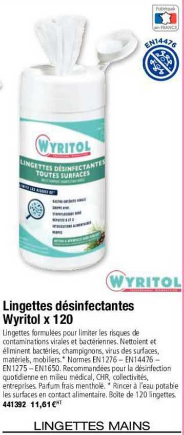 Lingettes Désinfectantes Wyritol X 120