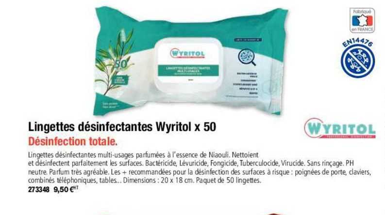 Lingettes Désinfectantes Wyritol X 50 Désinfection Totale