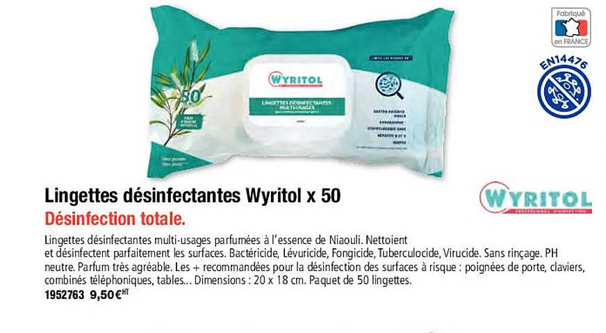 Lingettes Désinfectantes Wyritol X 50