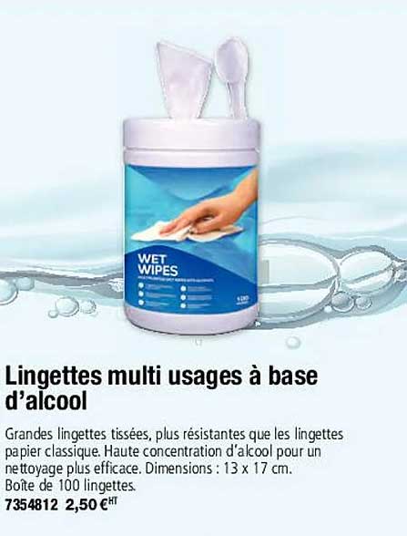 lingettes multi usages à base d'alcool