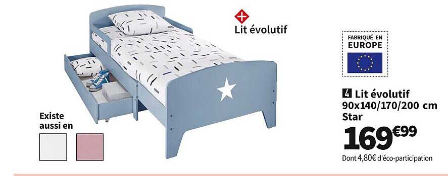 lit évolutif 90 x 140/170/200 cm star