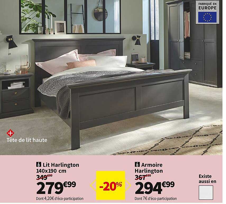 lit harlington 140 x 190 cm, armoire harlington