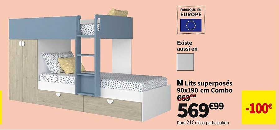 lits superposés 90 x 190 cm combo