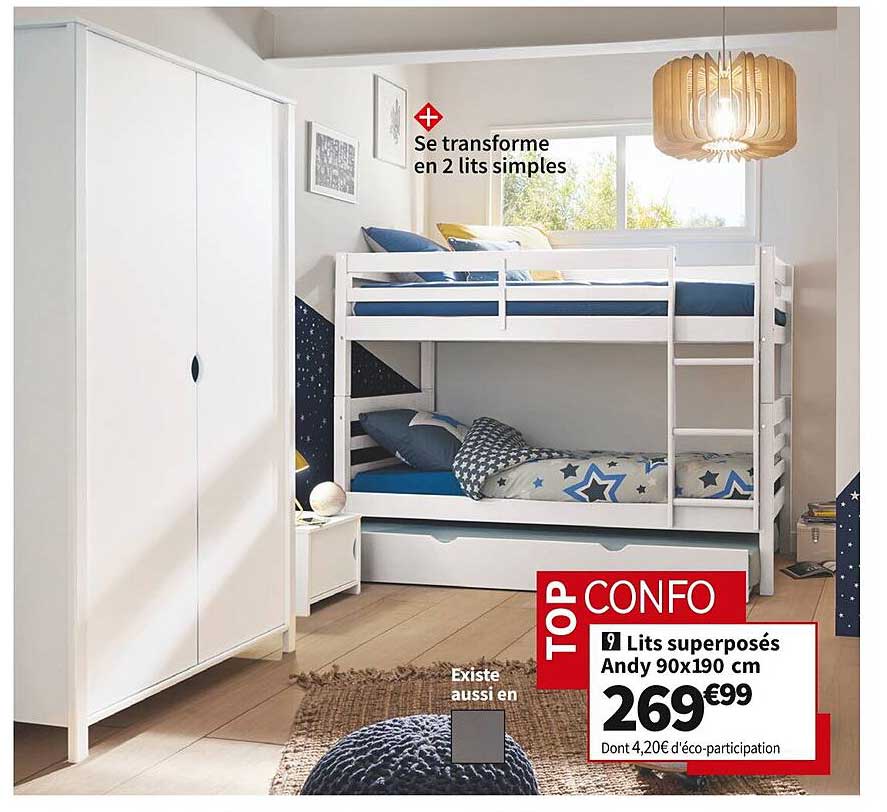 lits superposés andy 90 x 190 cm