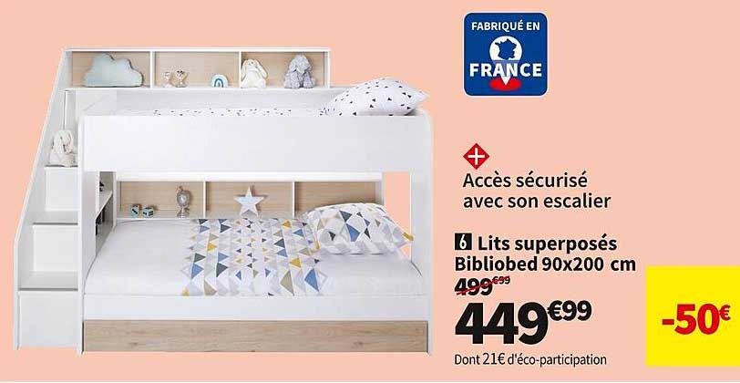 lits superposés bibliobed 90 x 200 cm