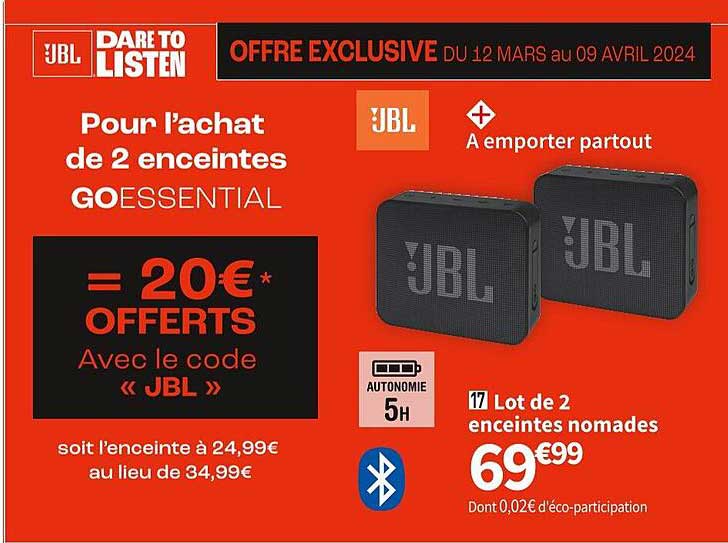 lot de 2 enceintes nomades jbl