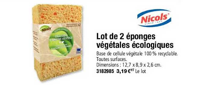 lot de 2 éponges végétales écologiques nicols