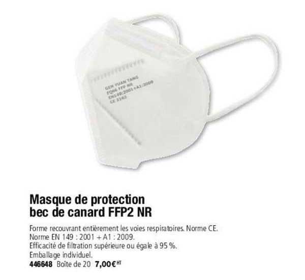 masque de protection bec de canard ffp2 nr