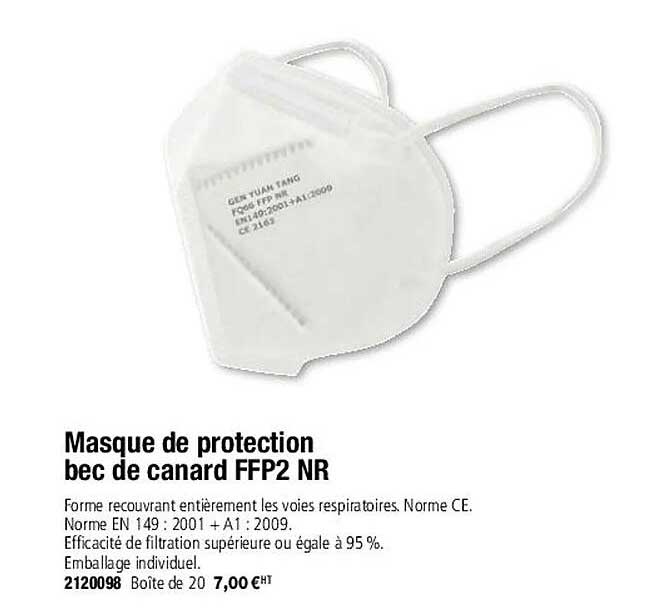 masque de protection bec de canard FFP2 NR
