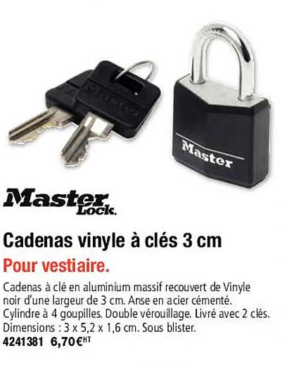 master lock cadenas vinyle à clés 3 cm