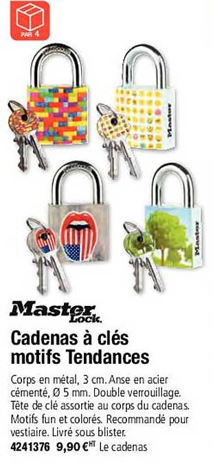 master lock. cadenas à clés motifs tendances