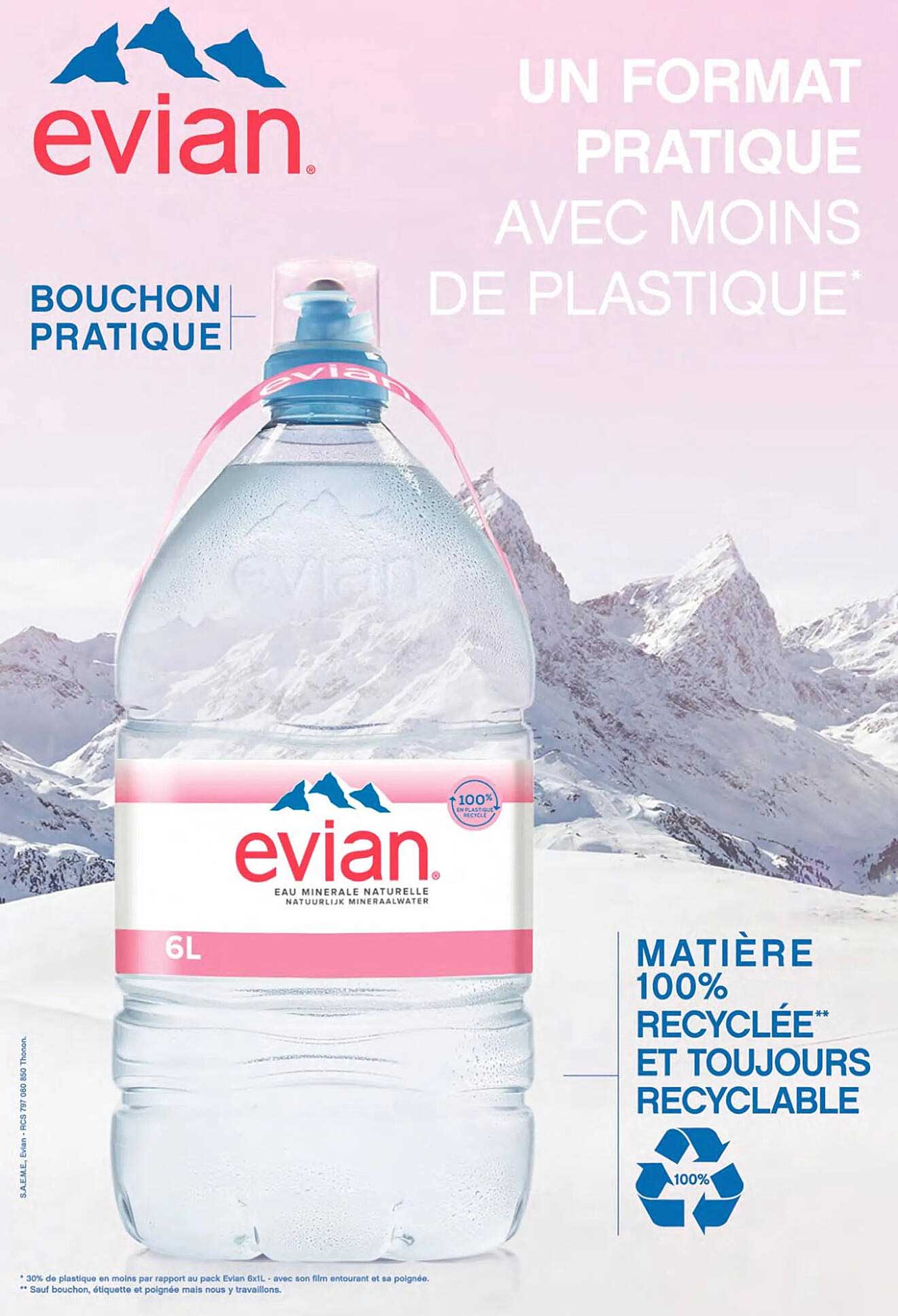 matière 100% recyclée et toujours recyclabe evian