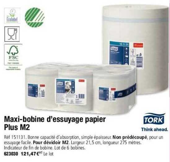 maxi-bobine d'essuyage papier plus m2 tork