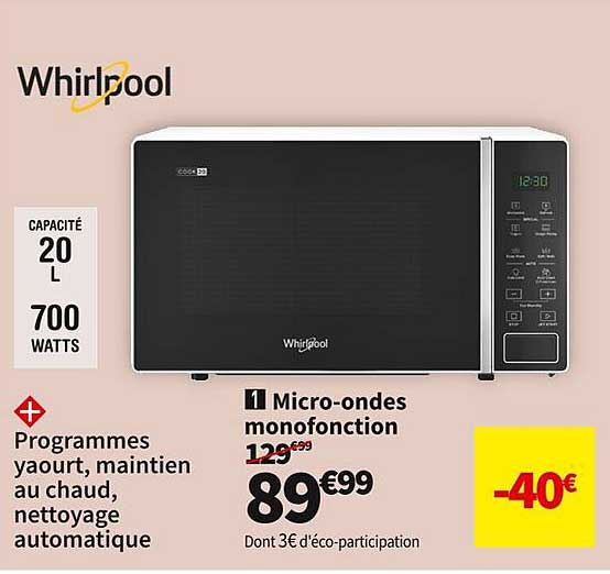 micro-ondes monofonction whirlpool