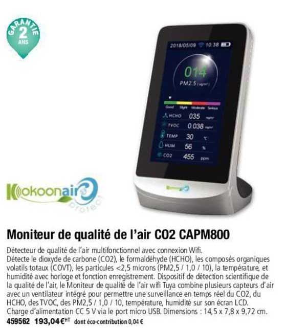 moniteur de qualité de l'air co2 capm800