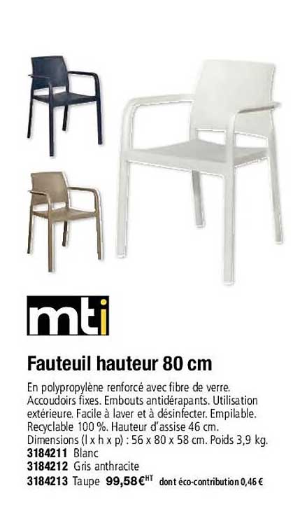 Mti Fauteuil Hauteur 80 Cm