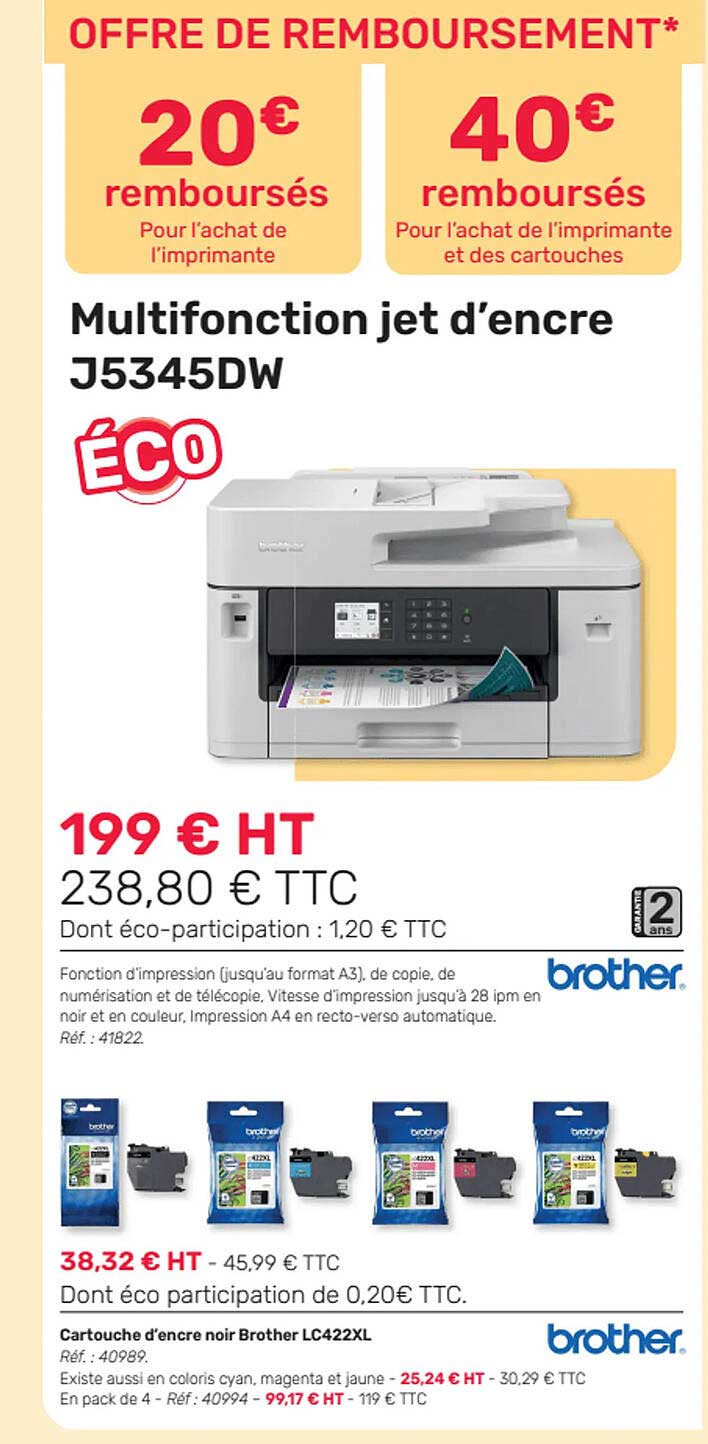 multifonction jet d'encre j5345dw brother, cartouche d'encre noir brother