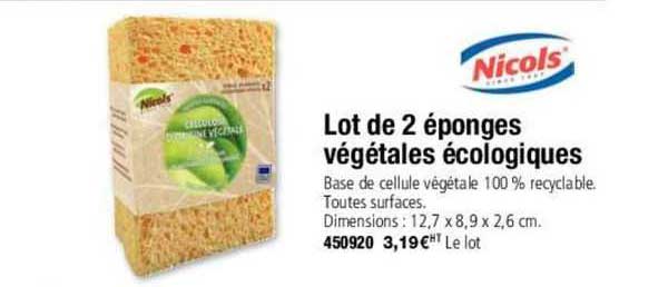 nicols lot de 2 éponges végétales écologiques