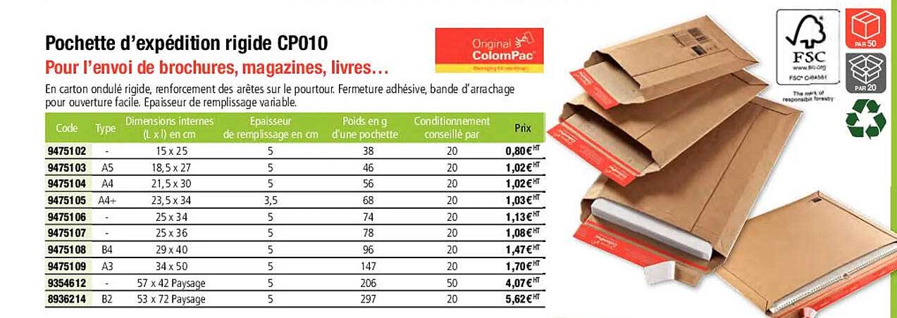 original colompac pochette d'expédition rigide cp010
