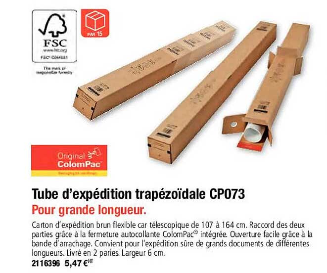 original colompac tube d'expédition trapézoïdale cp073