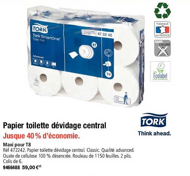 papier toilette dévidage central tork