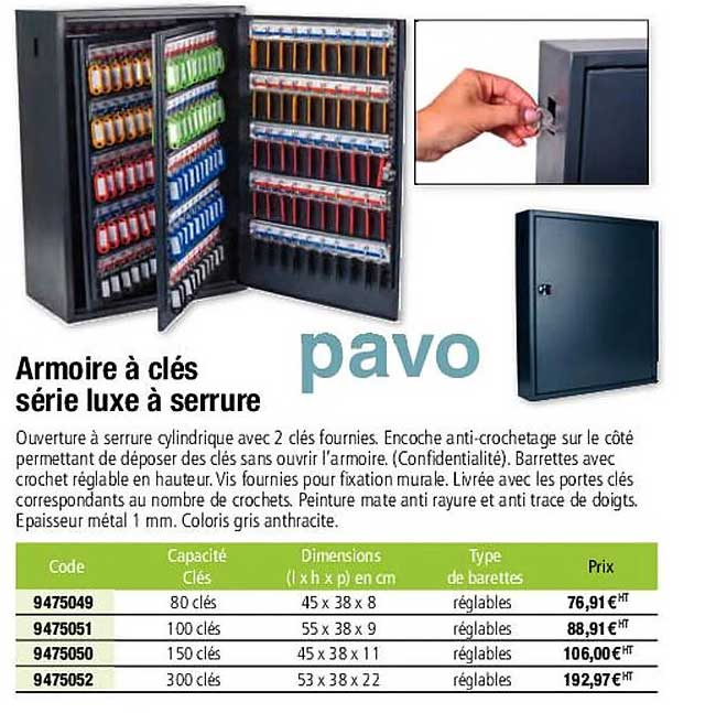pavo armoire à clés série luxe à serrure
