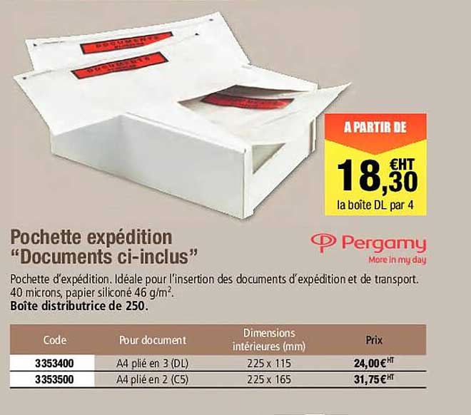 pergamy pochette expédition "documents ci-inclus"