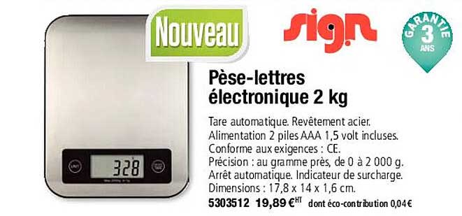 pèse-lettres électronique 2 kg sign