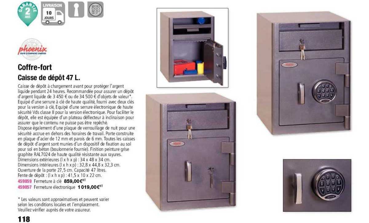 phoenix coffre-fort caisse de dépôt 47 l