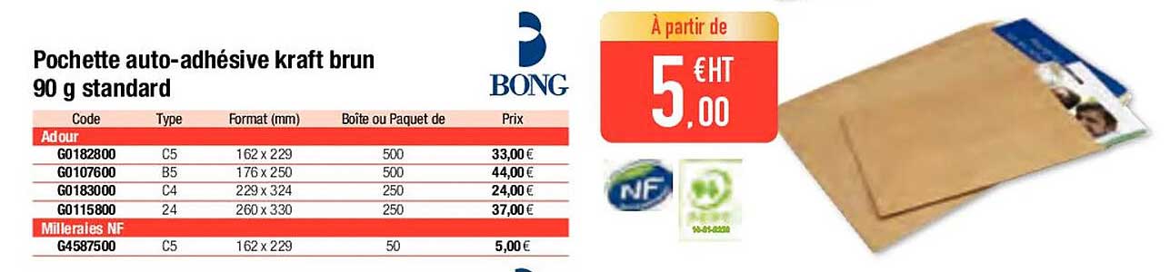 pochette auto-adhésive kraft brun 90 g standard