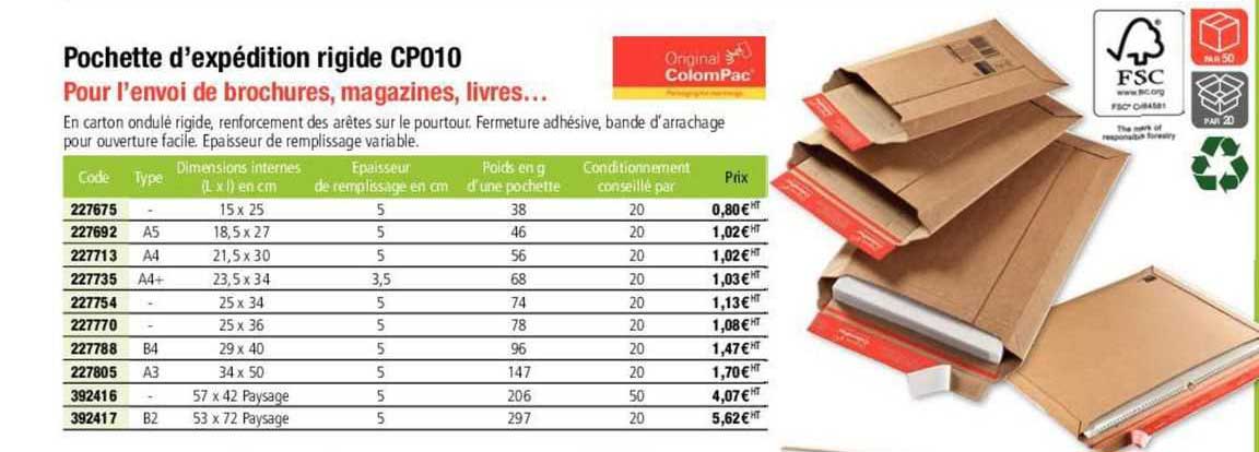 pochette d'expédition rigide cp010 original colompac