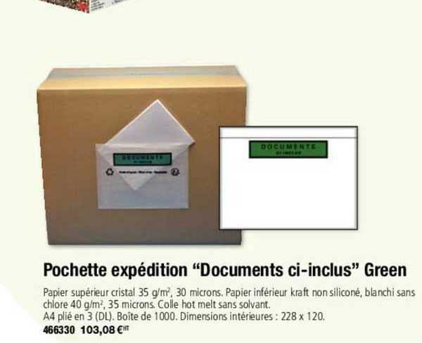 pochette expédition "documents ci-inclus" green