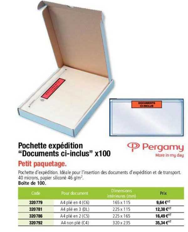 pochette expédition "documents ci-inclus" x100 pergamy