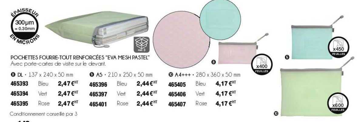pochettes fourre-tout renforcées "eva mesh pastel"