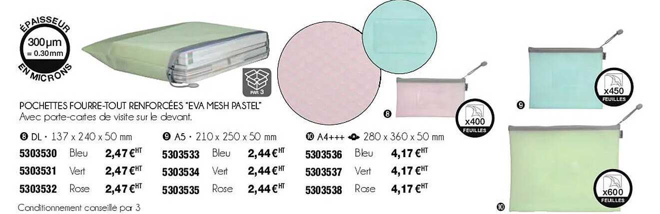 pochettes fourre-tout renforcées "eva mesh pastel"