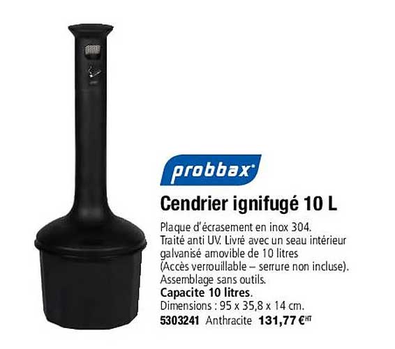 probbax cendrier ignifugé 10 l