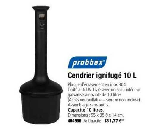 probbax cendrier ignifugé 10 l