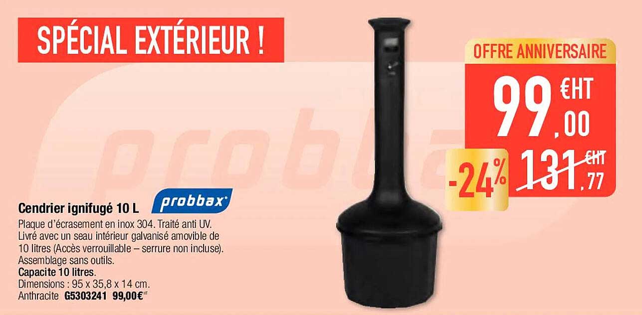 probbax cendrier ignifugé 10 l