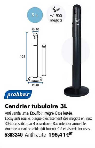 probbax cendrier tubulaire 3l