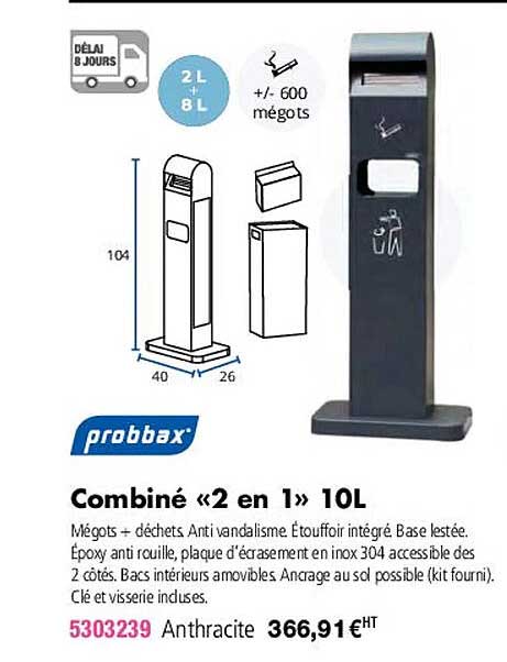 probbax combiné «2 en 1» 10l