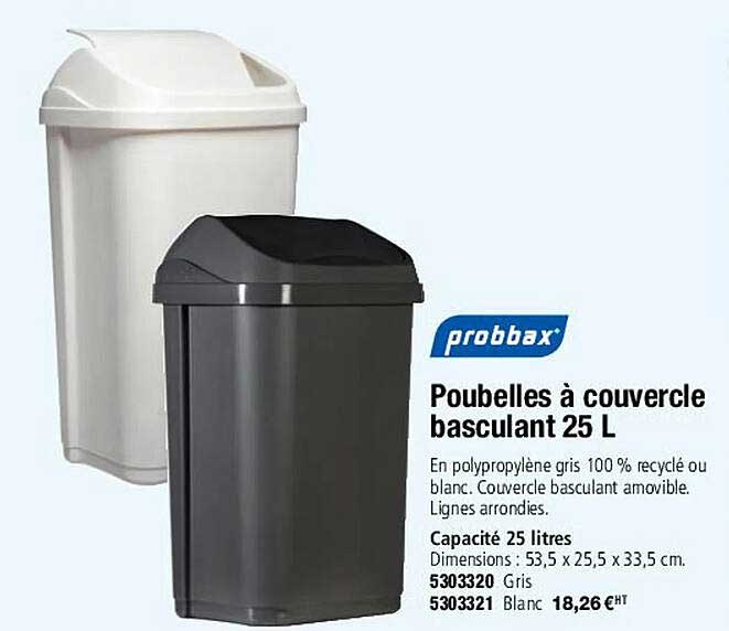 probbax poubelles à couvercle basculant 25 l