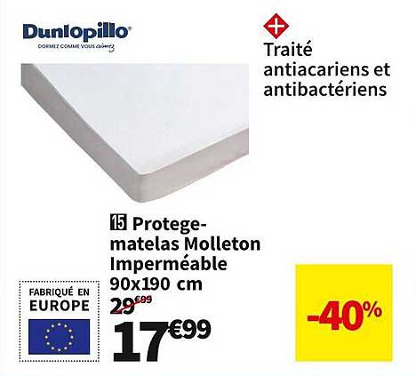 Protège-matelas Molleton Imperméable 90 X 190 Cm Dunlopillo