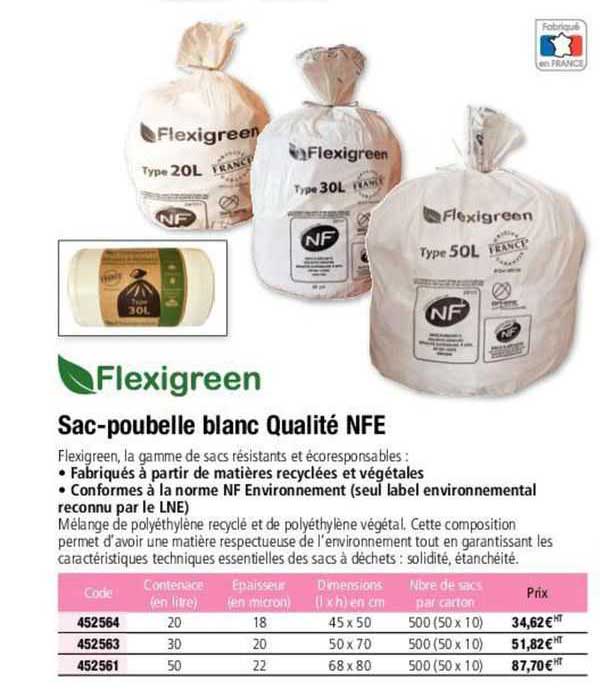 sac-poubelle blanc qualité nfe flexigreen