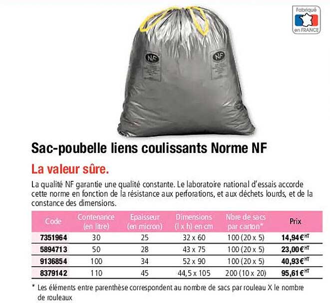 sac-poubelle liens coulissants norme nf