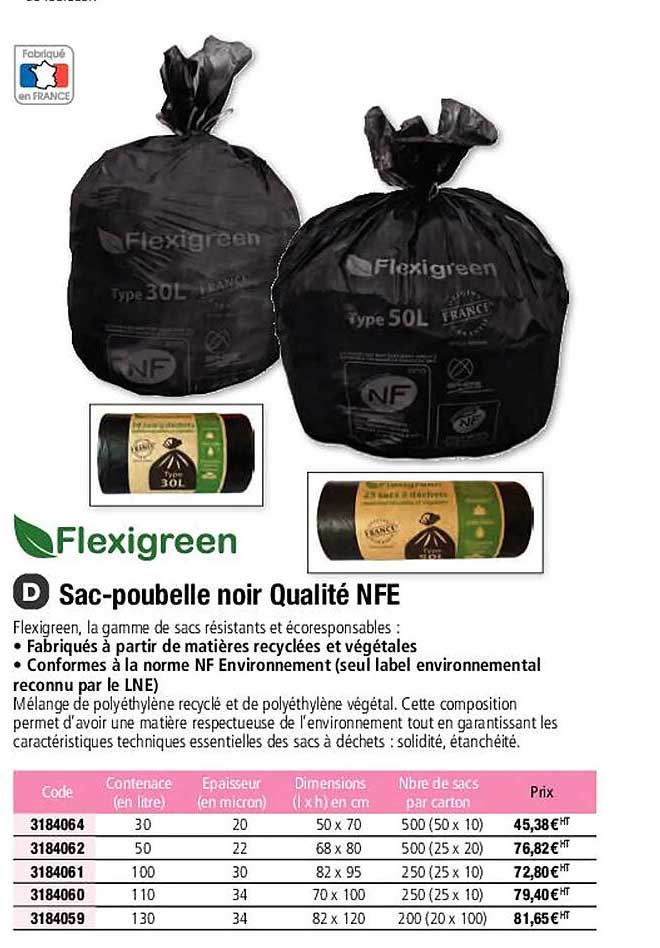 Sac-poubelle Noir Qualité Nfe Flexigreen