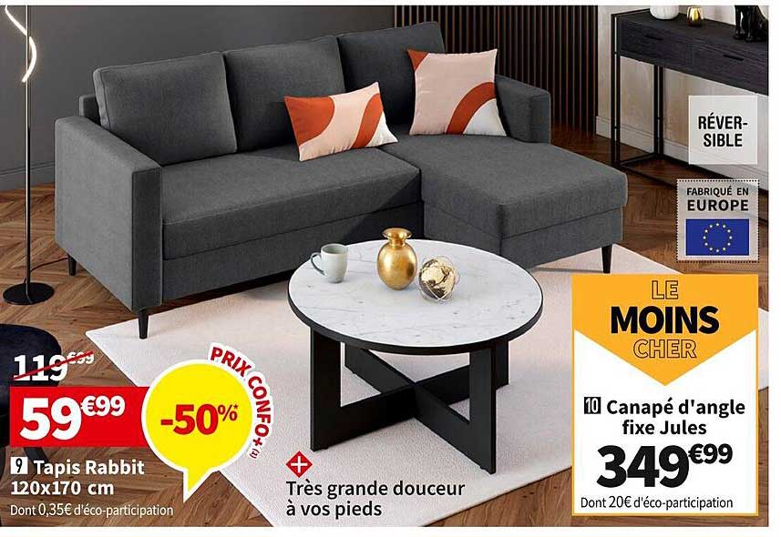 tapis rabbit 120 x 170 cm, canapé d'angle fixe jules